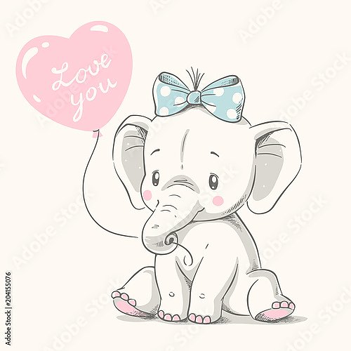 Слоненок с розовым воздушным шаром в форме сердца