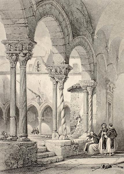 Cloister of San Domenico church in Palermo, Italy. Original by Leitch and La Reux. Published in 