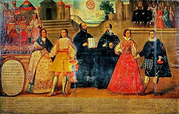 Double wedding between two Inca women and two Spaniards in 1558, c.1750