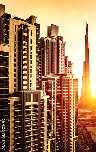 Дубай, небоскребы на закате
