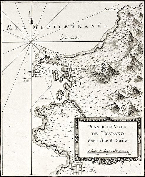 Trapani and surrounding territories. The original map was created by Bellin and was published around