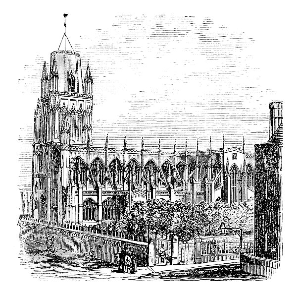 Saint Mary Redcliffe - Anglican church in Bristol, England (United Kingdom). Vintage Engraving from 