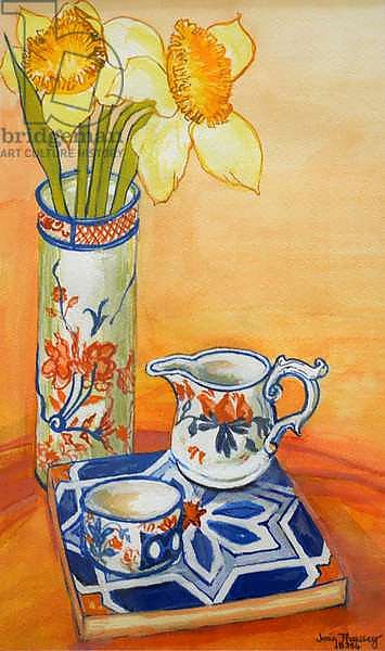 Постер Фивси Джоан (совр) Chinese Vase with Daffodils, Pot and Jug,2014