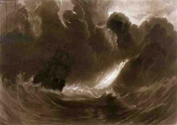 R.803 Ship in a Storm, from the 'Little Liber', engraved by the artist, c.1826