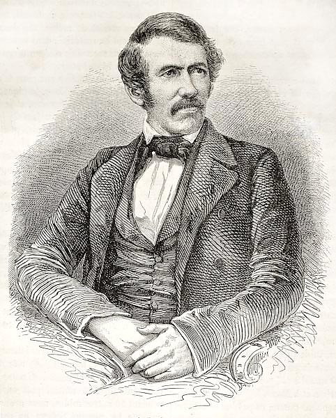 David Livingston old engraved portrait. Created by Fath, Pannemaker and Ligny, published on Le Tour 