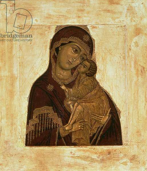 Virgin of the Don embracing the blessing Christ Child, Russian icon, 17th century