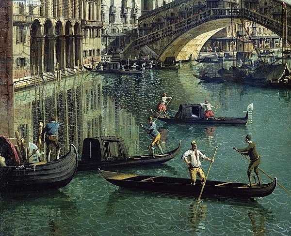 Gondoliers near the Rialto Bridge, Venice