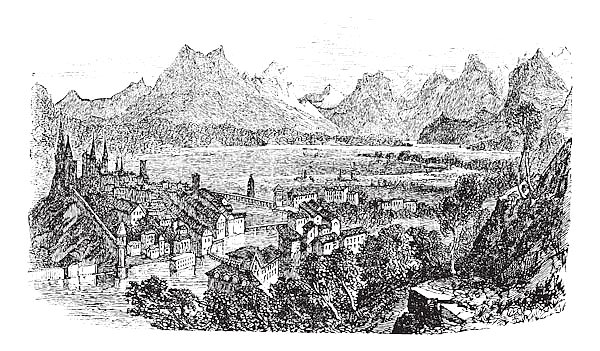 Lucerne in Switzerland vintage engraving