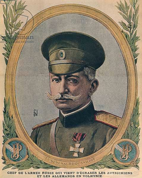 General Aleksei Brusilov, chief of the Russian Army who crushed the Austrians and the Germans in Volhynia, front cover illustration from 'Le Petit Journal', 2nd July 1916
