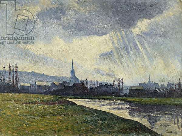 Couillet, Charleroi, Landscape Along the River; Couillet, Charleroi, Paysage au Bord de la Riviere, 1896