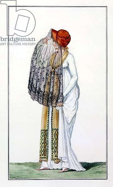 Ladies' day dress with veil from Journal des Dames, 1799