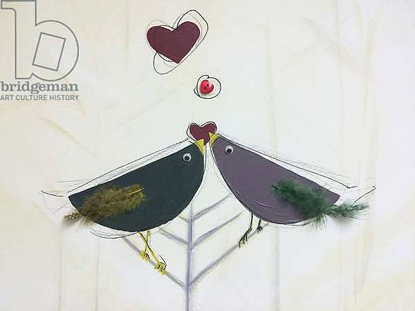 Love birds, love hearts,, painting