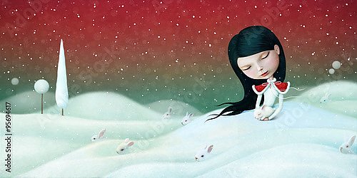 Девушка с кроликом на снегу