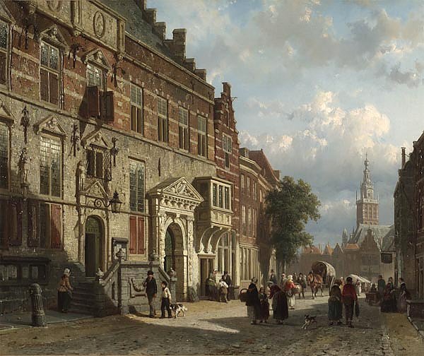 The Town Hall on the Burchtstraat with St Steven's Church beyond, Nijmegen