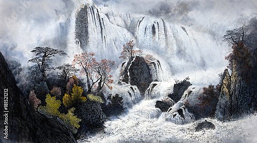 Китайский горный пейзаж с водопадами