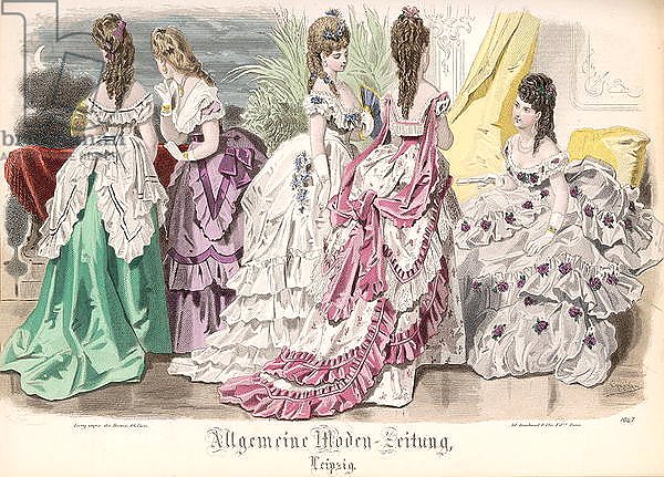 Ballgowns, fashion plate from the 'Allgemeine Moden-Zeitung', Leipzig, 1872