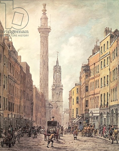 View of Fish Street Hill, Monument and St. Magnus the Martyr from Gracechurch Street, London, 1795