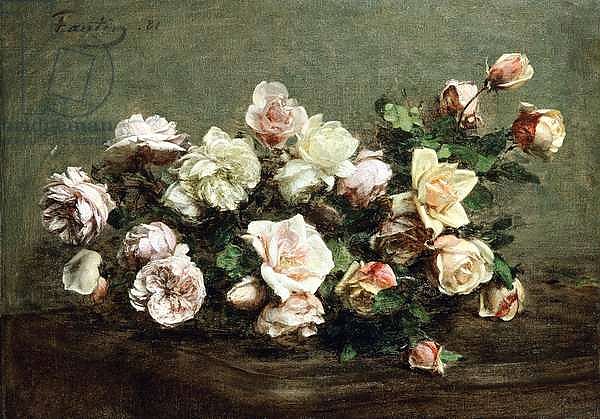 Vase of White Roses on a Table; Vase de Roses Blanches et Roses sur la Table,