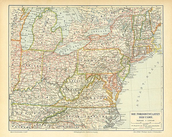 Карта северных штатов США, конец 19 в. 1