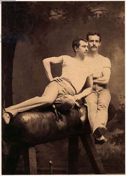 Portrait of two Gymnasts posing on a Pommel Horse c.1899