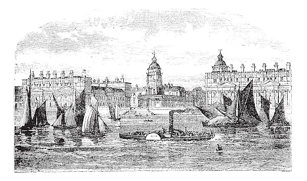 Greenwich Hospital or Royal Hospital for Seamen Greenwich England vintage engraving