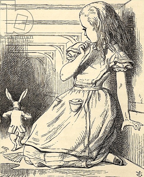 The White Rabbit is late, from 'Alice's Adventures in Wonderland' by Lewis Carroll, published 1891