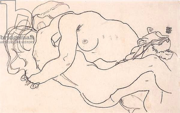 Two embracing female nudes, 1918