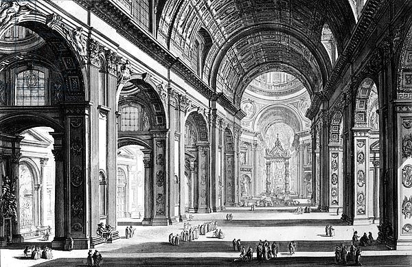 View of the interior of St. Peter's Basilica, from the 'Views of Rome' series, c.1760