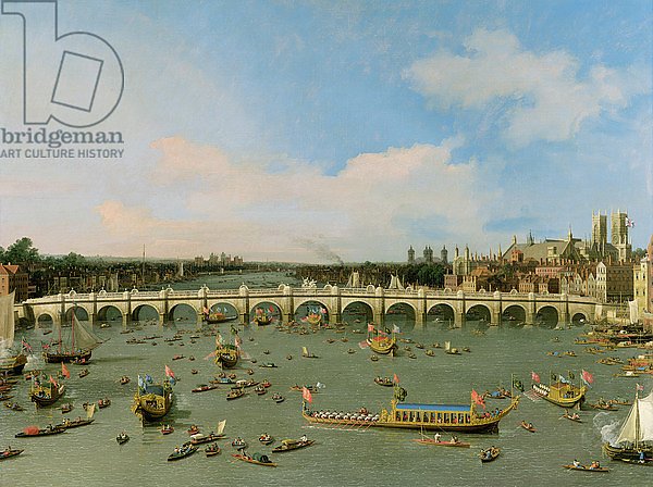 Westminster Bridge, London, With the Lord Mayor's Procession on the Thames