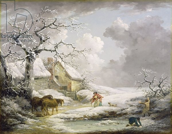 Winter Landscape with Men Snowballing an Old Woman, 1790