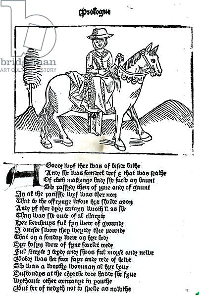 The Wife of Bath, illustration from Geoffrey Chaucer's 'Canterbury Tales', printed by William Caxton
