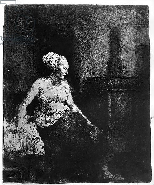 Woman sitting half-dressed beside a stove, 1658 1