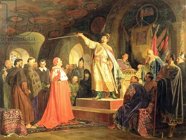 Prince Roman of Halych-Volhynia receiving the ambassadors of Pope Innocent III, 1875