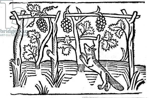 The Fox and the Raisins, illustration from Caxton's 'Aesop's Fables', 1484