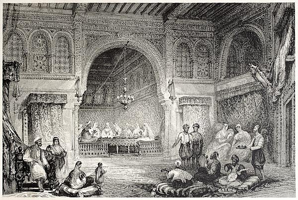 Moorish palace interior, Algiers. Created by Allon and Challis, published on Il Mediterraneo Illustr