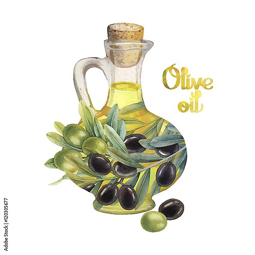 Акварельная бутылка с оливковым маслом