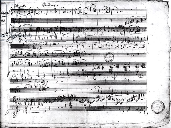 Ms.222 fol.6 Trio, in E flat major 'Kegelstatt' for piano, clarinet, violin and viola 1786