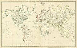 Постер Карта мира в проекции Меркатора, 1843 г.
