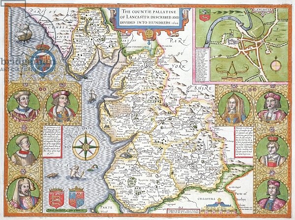 Lancashire in 1610, from John Speed's 'Theatre of the Empire of Great Britaine'