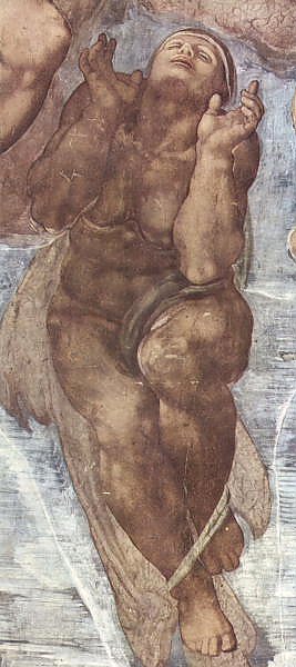 Страшный суд, фреска из Сикстинской капеллы [12]. Фрагмент. Возносящийся праведник
