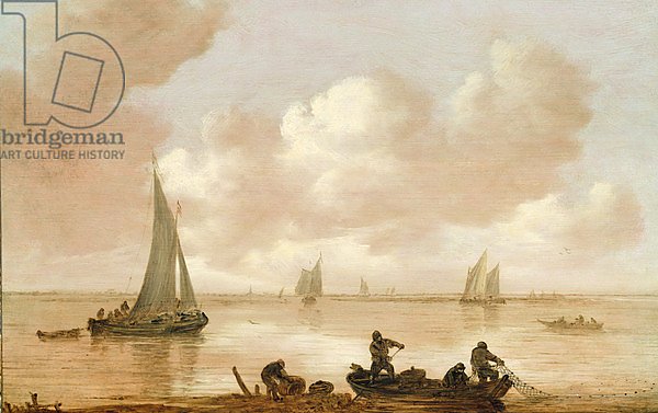 An estuary with fisherman hauling in their nets