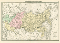 Постер Карта Сибири, азиатская часть России, 1878 г.