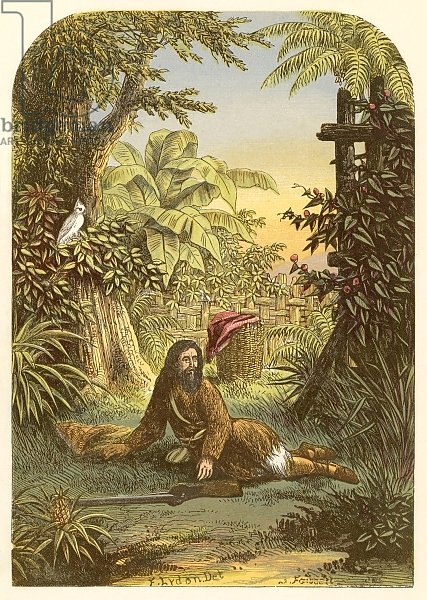 Robinson Crusoe awakened from sleep by his parrot