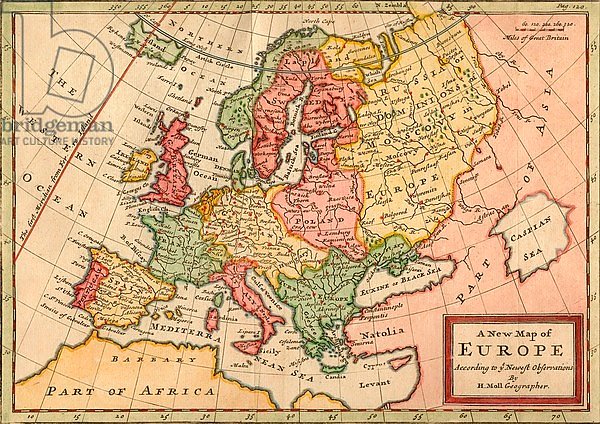 A New Map of Europe According to the Newest Observations by H. Moll Geographer. c. 1720