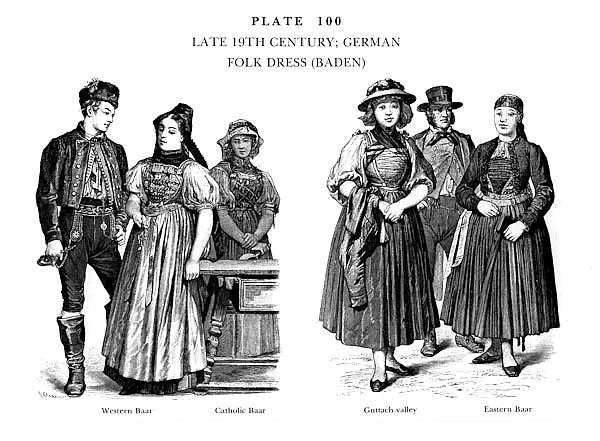 Fin du XIXè Siècle, Habits traditionnels Allemands Bade, Late 19Th Century German Folk Dress (Baden)