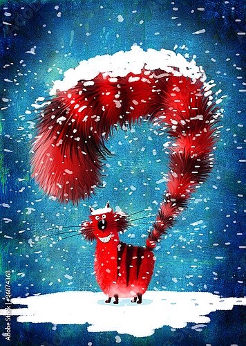 Красный Полосатый Кот в снегу