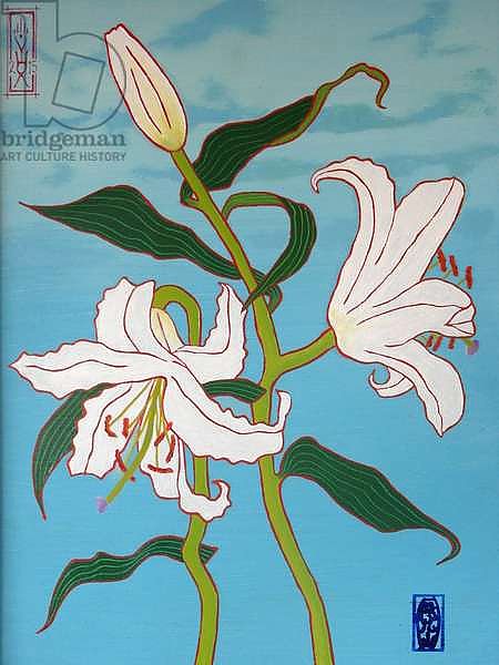 White lily on a blue background, 2010, oil on wood