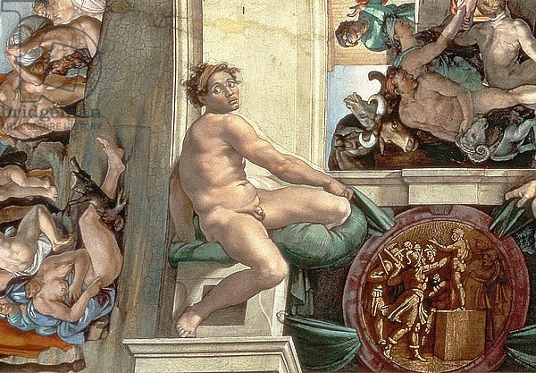 Sistine Chapel Ceiling detail of one of the ignudi