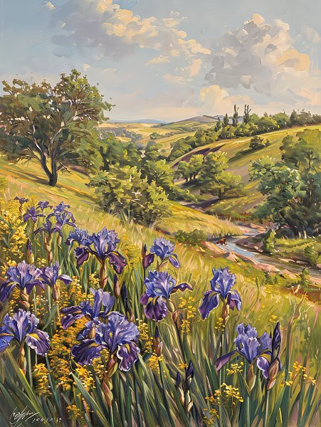 Irises and river