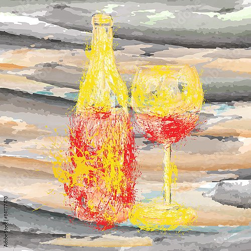 Вино и бокал, рисунок пятнами